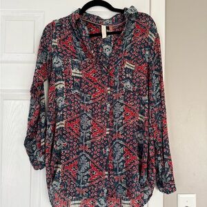 Anthropologie Pilcro Leilani Blue Red Long Sleeve Button Top